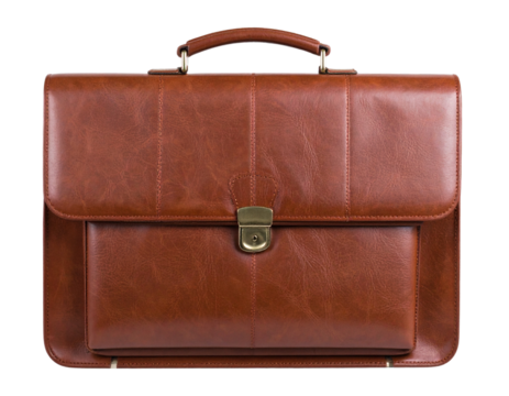 brown leather briefcase isolated on transparent background