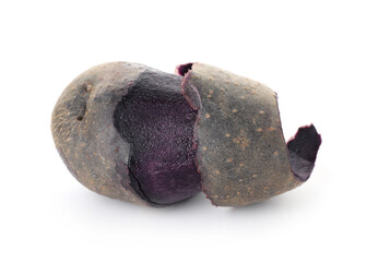 Raw purple potato with peel isolated on white