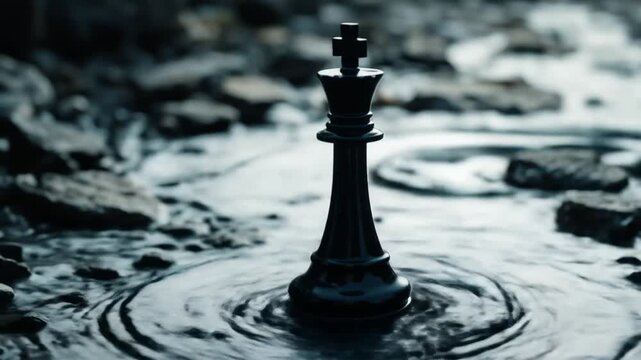 A chess king stands alone amidst a stream of flowing binary code. 4k video