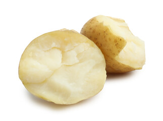 Pieces of young boiled potatoes isolated on white