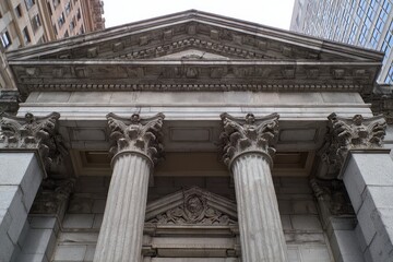 Government Civic. Historic First Bank Building with Columns and Granite in Old Philadelphia, PA