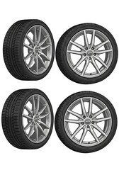Four Alloy Wheels and Tires, Automotive Parts, Silver Finish.