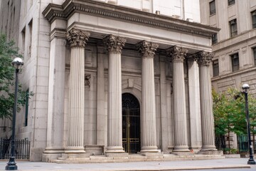 Obraz premium Government Civic. Historic Bank Building with Granite Columns in Old America