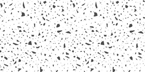 Decorative seamless vector design with irregular black pieces on white background. Terrazzo texture design. Perfect for print, web, product surface, wrapping, home interior