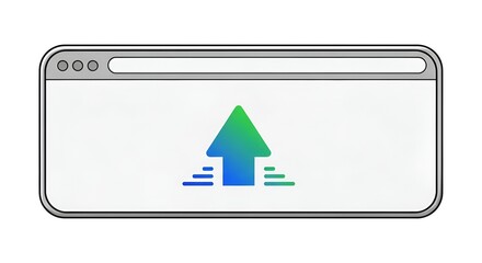 A web browser window displaying a green and blue gradient arrow pointing upwards with speed lines beside it
