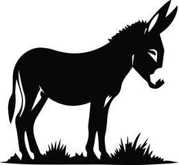 Silhouette of a donkey standing on grass vector illustration, donkey silhouette vector, donkey sign icon, Donkey black symbol