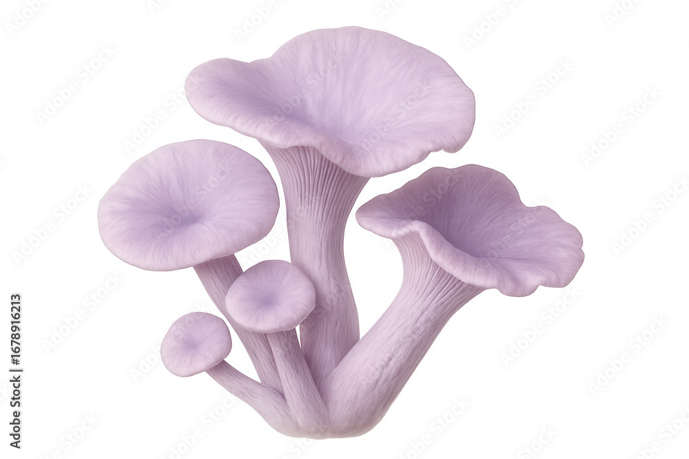Poster pink oyster mushrooms clustering together, displaying delicate frilly edges and soft rosy hues again