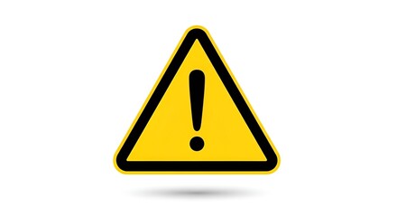 A yellow triangle warning sign with a black exclamation point on a white background with a soft shadow
