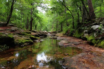 Obraz premium Hiking Alabama. Exploring Dismal's Canyon with Streams, Forests and Tranquil Paths