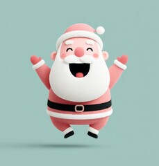 Happy 3D cartoon Santa Claus jumping with joy on light teal background in festive Christmas celebration pose Generative AI