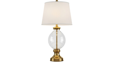 Elegant table lamp with a clear glass body and white lampshade isolated PNG with Transparent Background