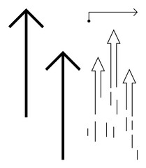 Upright arrows pointing upward, thin lines, and a directional arrow suggest progress, growth, movement, and guidance. Ideal for business, technology, leadership success direction strategy simple