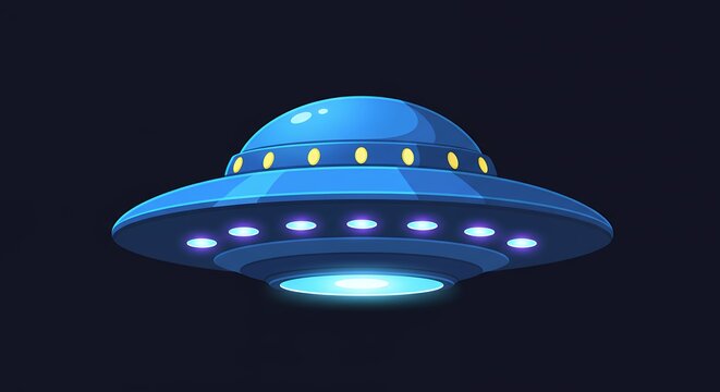 Blue flying saucer illustration cartoon space