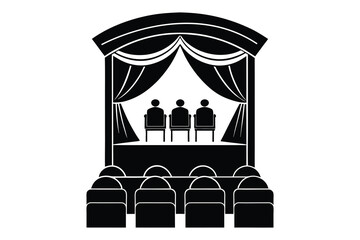 Auditorium Theater Hall Silhouette Illustration with Stage and Audience Chairs