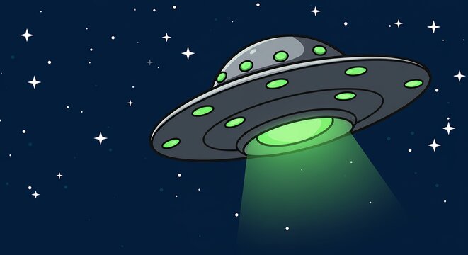 Cartoon ufo illustration in space background