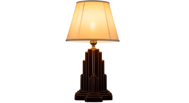 Art Deco style table lamp with illuminated shade isolated PNG with Transparent Background