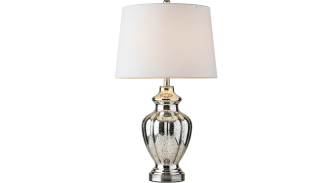 Elegant mercury glass table lamp with white shade isolated PNG with Transparent Background