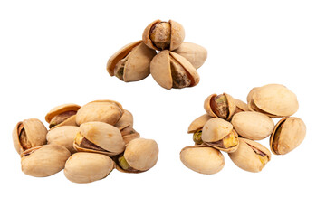 Tasty pistachios isolated on a white background.