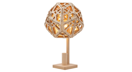 Modern geometric wooden lamp design isolated PNG with Transparent Background