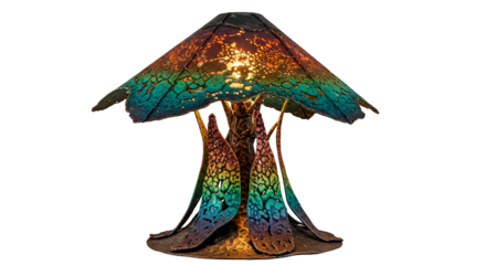 Ornate stained glass art nouveau lamp isolated PNG with Transparent Background
