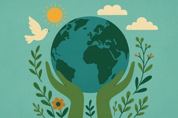 Earth held by green hands