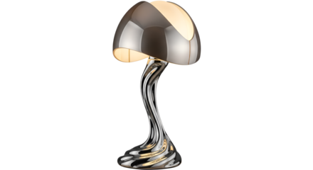 Modern mushroom table lamp with a chrome finish isolated PNG with Transparent Background