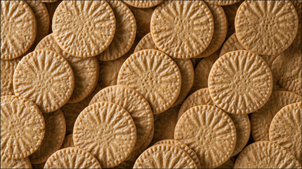A close up of a pile of round homemade cookies background