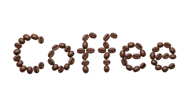 Transparent PNG available
Coffee word written with coffee beans on transparent