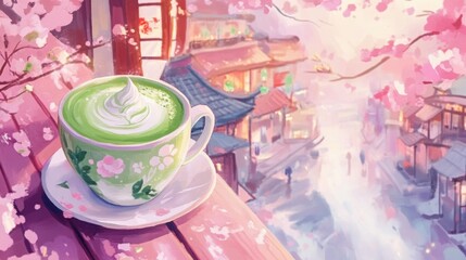 Artistic Matcha Latte with Beautiful Foam Design