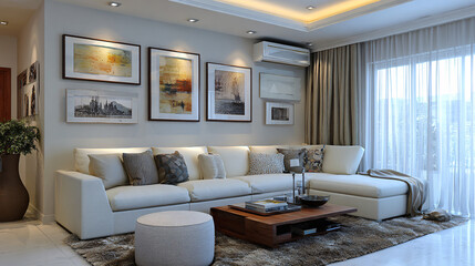 Fototapeta premium Minimalist gallery wall in living room