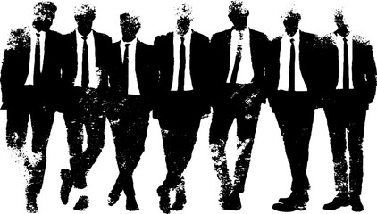 Retro 1960s silhouette group in suits design for vintage poster