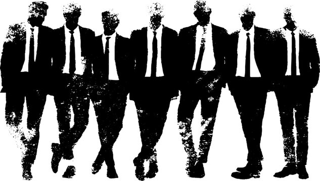 Retro 1960s silhouette group in suits design for vintage poster
