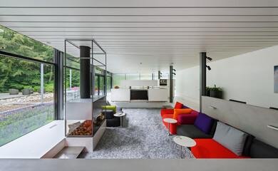 Modern luxury apartment interior in minimal scandinavian style, 3d rendering