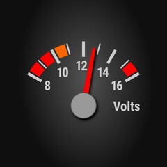 Automotive voltmeter on a black background