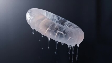 Transparent ice ring melting on dark surface with reflections - Powered by Adobe