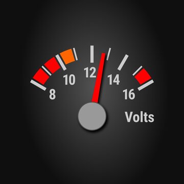 Automotive voltmeter on a black background