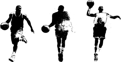 Dynamic basketball stencil set in black and white for urban art and design projects