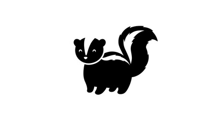 Adorable black and white cartoon skunk with bushy tail