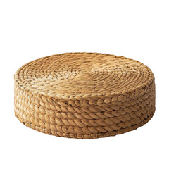 Round woven seagrass basket isolated on black background