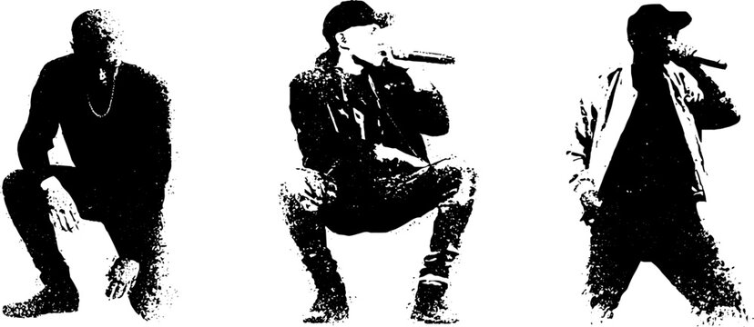 Urban music performance stencil set in black and white for art and design