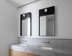 Modern bathroom interior in minimal scandinavian style, 3d render
