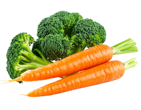 Fresh Carrots and Broccoli Mix, Side Angle, isolated on transparent background