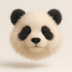 Realistic 3D plush panda head with fluffy fur and closed eyes, charming cute animal render for toys, kids design, and adorable graphics.
