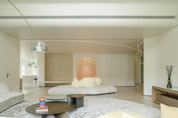 Modern luxury apartment interior in minimal scandinavian style, 3d rendering