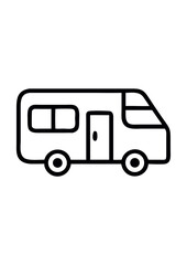 RV camper icon in simple line art style on white background  
