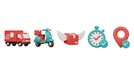 Naklejka premium Fast Delivery Service Icons 3d Render
