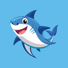 Fototapeta premium Happy Cartoon Shark, Blue and White, Joyful Ocean Animal Illustration, Childrens Book Style