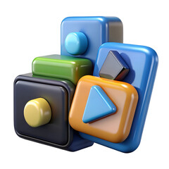 A 3D rendering of a multimedia player icons set.
