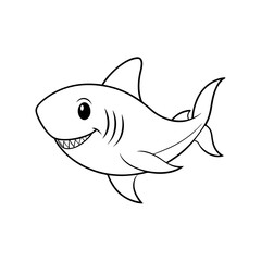Obraz premium Happy Cartoon Shark Outline Friendly, Childlike Line Art Illustration for Kids' Books, Educational Materials, and Designs.