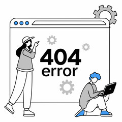 People Looking at Broken Browser &ndash; Website 404 Error Vector Concept